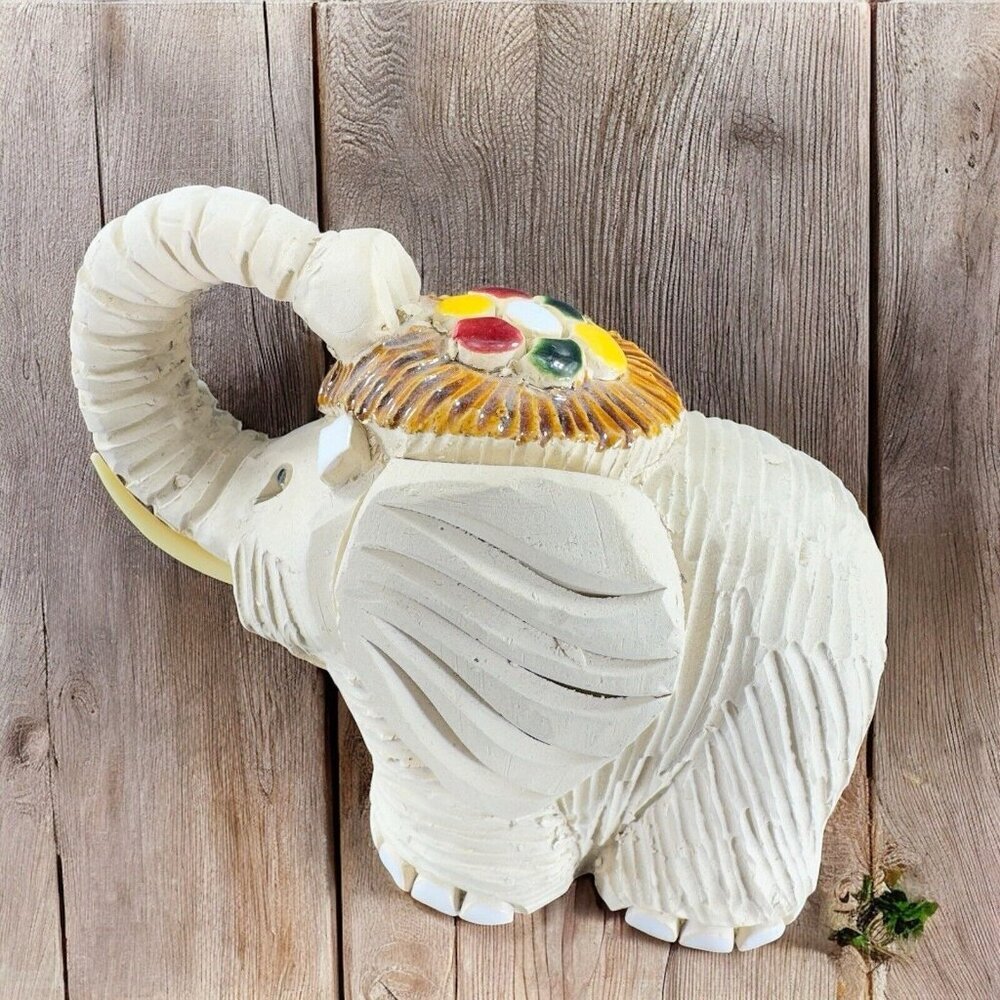 Artesania Rinconada Folk Art Pottery Good Luck Elephant Trunk Up Uruguay Signed
